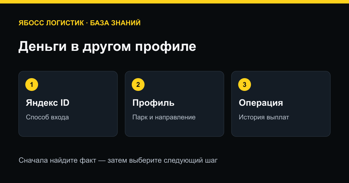 Деньги в другом профиле: Яндекс ID → Профиль → Операция
